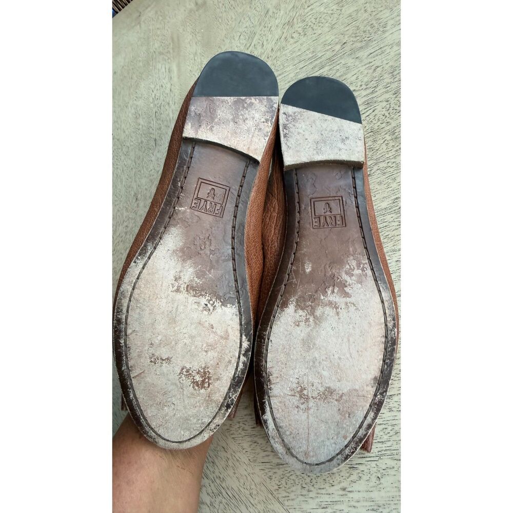 Frye Brown Leather Ballet Flats Studded Bow Distressed Western Boho Shoes - Picture 6 of 6
